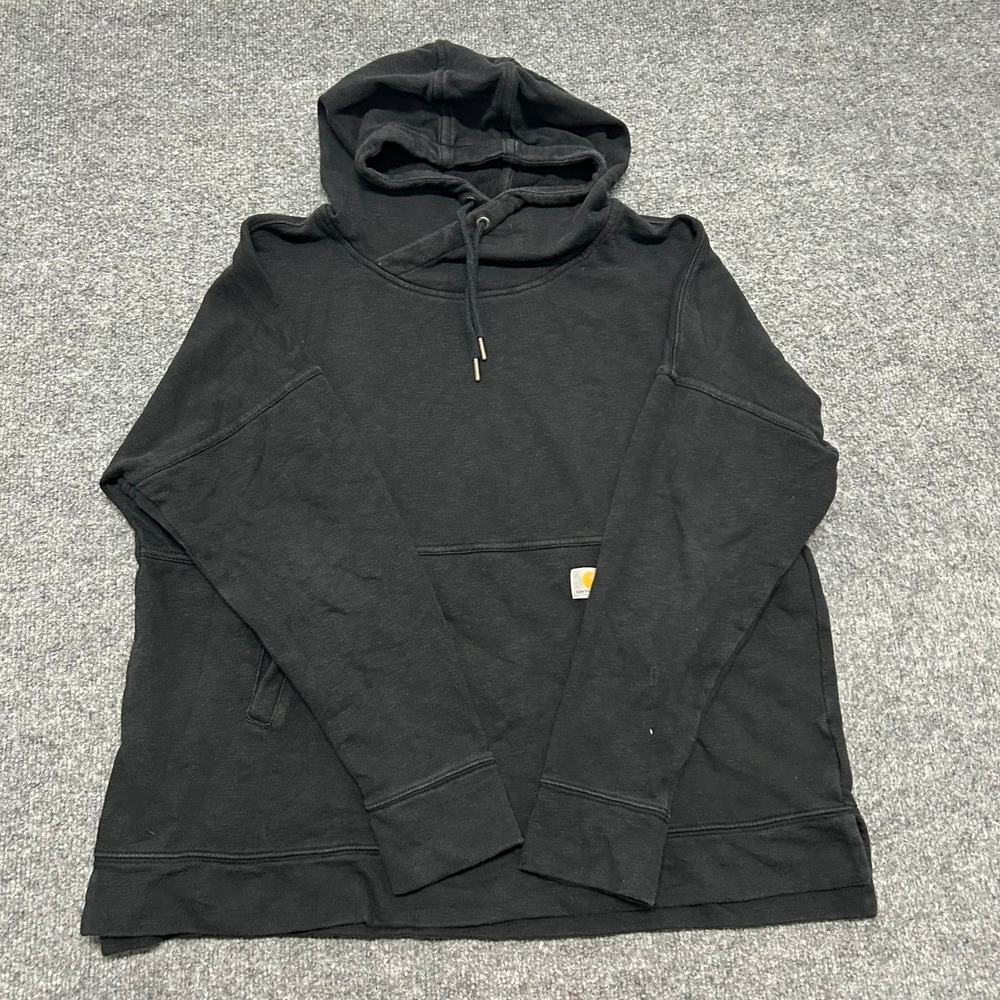 Carhartt Hoodie Womens XL Black Relaxed Fit Crossover Neck Cotton Blend Pullover